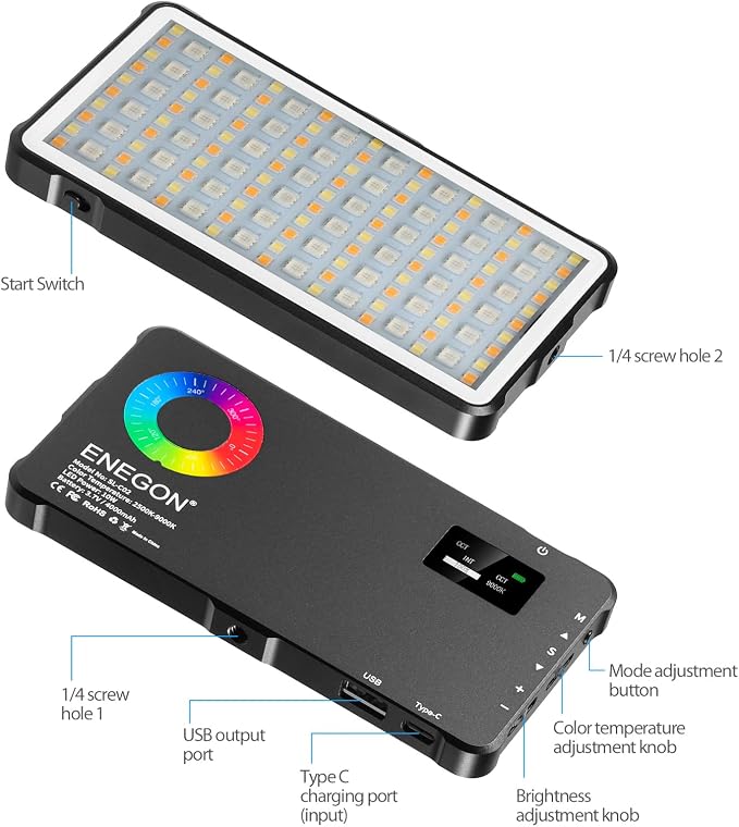 ENEGON RGB Video Light, Built-in 4000mAh Rechargeable Battery LED Camera Light