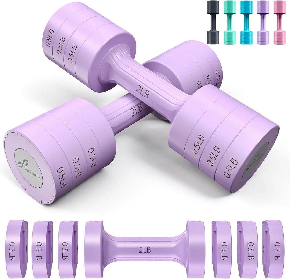 Sportneer Adjustable Dumbbells - 4-In-1 Hand Weights Set for Home Gym | 5 lb Total Weight, Fast Adjust