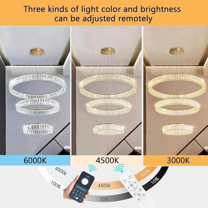 HAIXIANG Modern Glam Chandelier Crystal LED Remote Rings Chandelier Adjustable