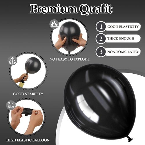 DECOCKRAT Black Latex Balloons Set - 130PCS in Various Sizes (5-18 Inch) for Parties & Celebrations