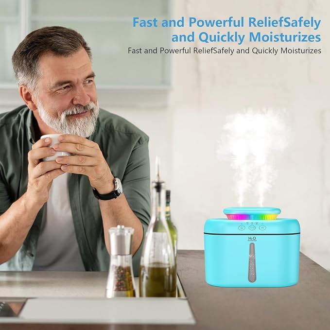 SZO Humidifiers for Bedroom, 2.5L Capacity, Auto Shut-Off, Easy to Fill & Clean, 16 dB Quiet Ultrasonic Humidifier for Large Room, Plants, Baby Nursery, Indoor, Night Light(Blue)