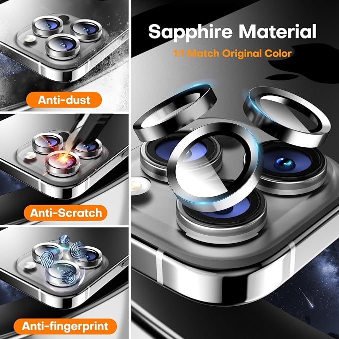 for iPhone 16 Pro/iPhone 16 Pro Max Camera Lens Protector, Tempered Glass