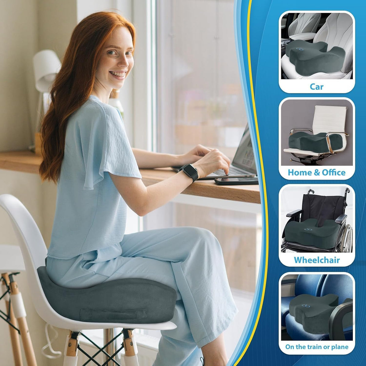BlissTrends Memory Foam Seat Cushion for Office Chair & Car Seat, DarkGreen
