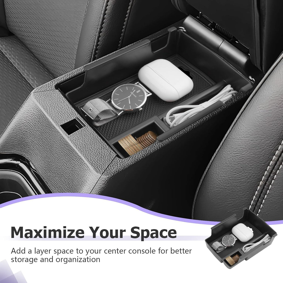 LUWU Center Console Organizer Compatible with Jeep Compass 2021-2026/Dodge Hornet 2023-2026 Accessories Armrest Console Storage Box Insert Tray ABS Material Coin Container Black