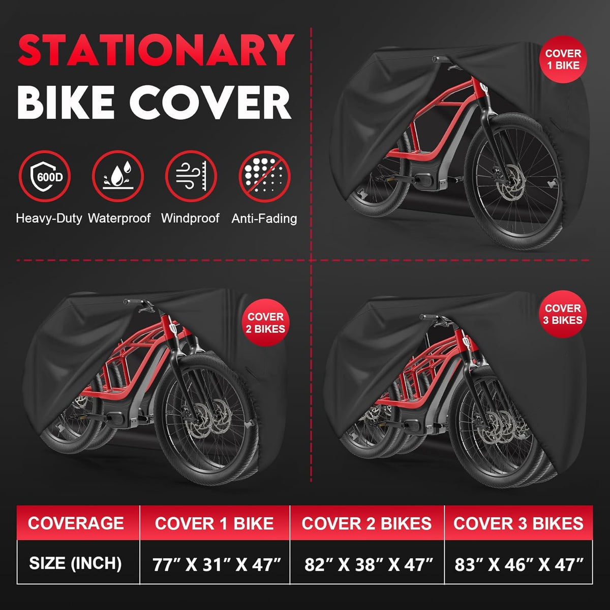 Zettum Bike Cover for 2 Bikes - Heavy Duty Waterproof 600D Outdoor Storage | Fits eBikes, Mountain Bikes & More