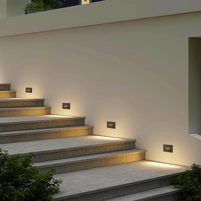 Stair Lights Outdoor Indoor LED Step Lights, 12V Low Voltage Stairway Light 4W 3000K Warm White, IP66 Waterproof Deck Staircase Light, Horizontal, Black, 12-Pack