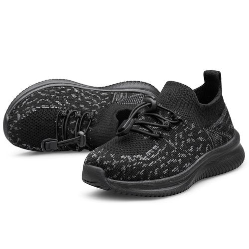 Boys Girls Shoes Kids Sneakers Lightweight Breathable Athletic Running Tennis Fitness School Child Sock Shoes Black Grey Big Kid Size 5