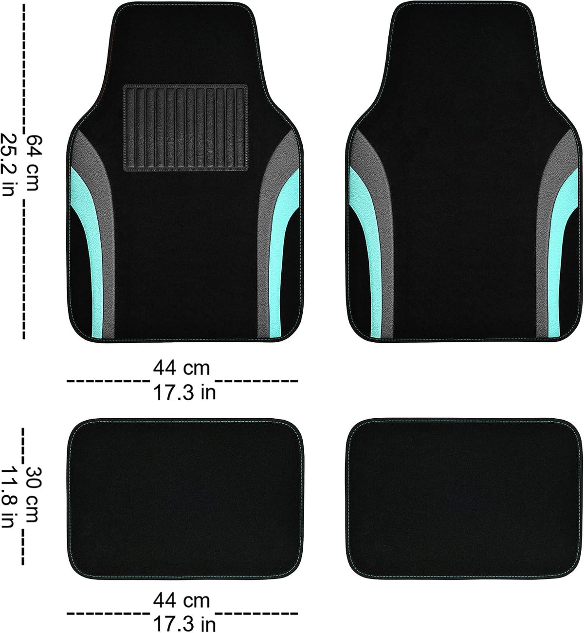 CAR PASS Leather Sporty Car Floor Mats Carpet, Universal Waterproof Automotive Floor Mat Fit for Sedans, Cars, Mid Trucks, Vans, SUV, Set of 4 (Black and Mint)