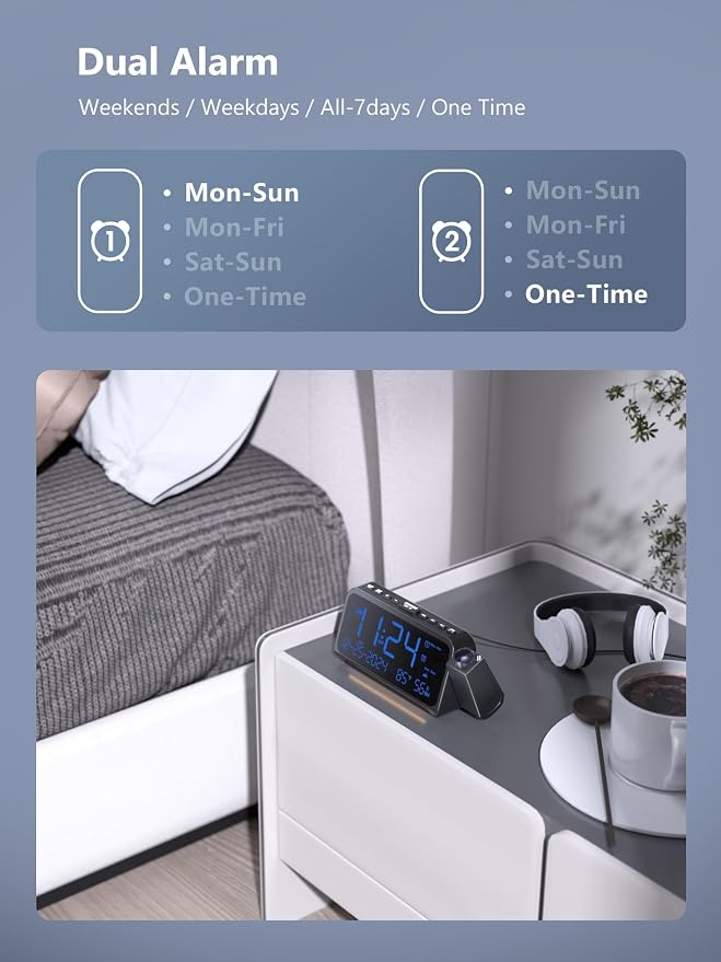 OnLyee Projection Clock for Bedroom Ceiling, Alarm Clock for Heavy Sleepers |