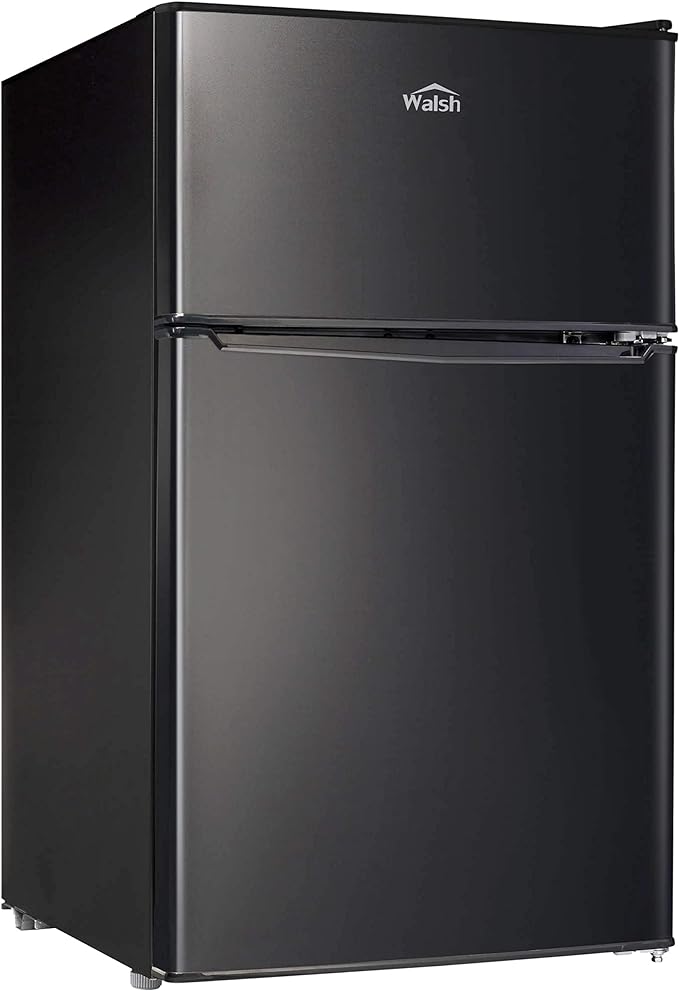 Walsh Compact Refrigerator, Dual Door Mini Fridge, Energy Efficient, Adjustable Mechanical Thermostat with Freezer, Reversible Doors with Leveling Front Legs, 3.1 Cu Ft, Black