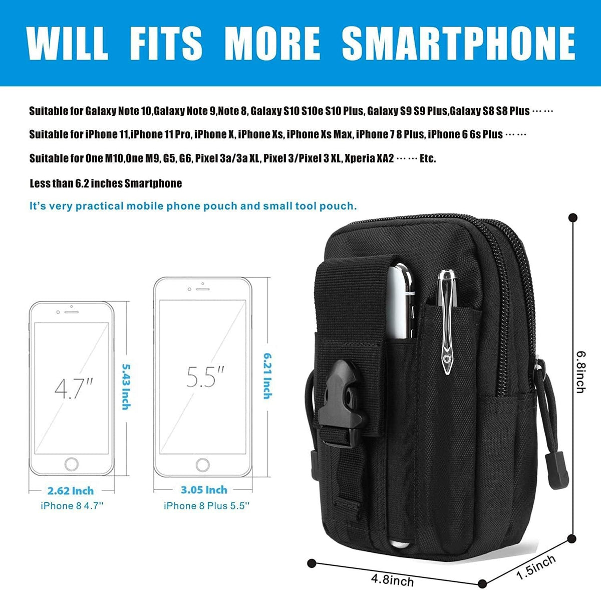 Skiennix Tactical Molle Phone Pouch - EDC Utility Waist Bag for Men | Small Cell Phone Holster