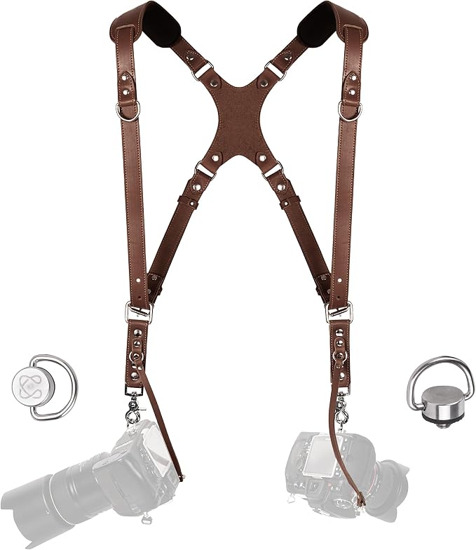 C Coiro Dual Camera Harness Shoulder Leather Camera Strap