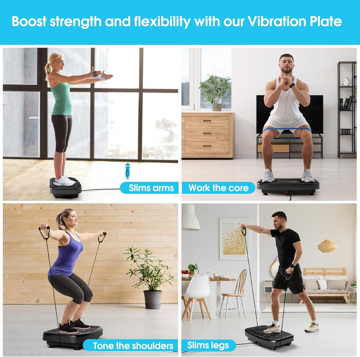 SoftGym Vibration Plate - Whole Body Workout Machine for Lymphatic Drainage | 450 Lbs Capacity with Resistance Bands