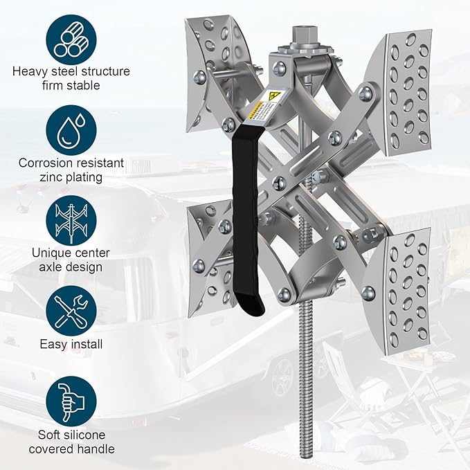 RV X Chocks Wheel Stabilizer for Travel Trailers, 2 Pack RV X-Shaped Wheel Chocks Open 2'' to 10'', Camper RV Tire Chock Stabilizers Locking Chock with Wrench for Travel Trailer Accessories