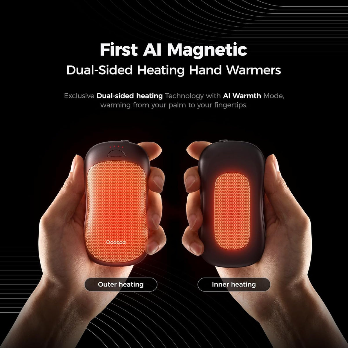 OCOOPA AI Smart Magnetic Hand Warmers - Rechargeable 2 Pack with 10000mAh Battery | 4 Heat Levels, Max 136°F