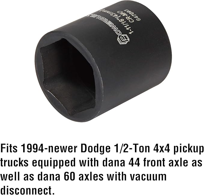 Powerbuilt Dodge Spindle Nut Socket, 1/2 Inch Drive 6 Point, 1-11/16 Inch, 4x4 Pickup Trucks, Front Axle - 647093