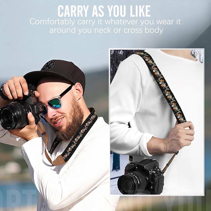 MoKo Camera Strap, Cotton Vintage Embroidered Camera Strap, Adjustable Neck &