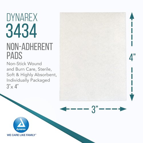 Dynarex Non-Adherent Pads - Sterile, Soft & Highly Absorbent Wound Care | 3” x 4”, 100 Count Box