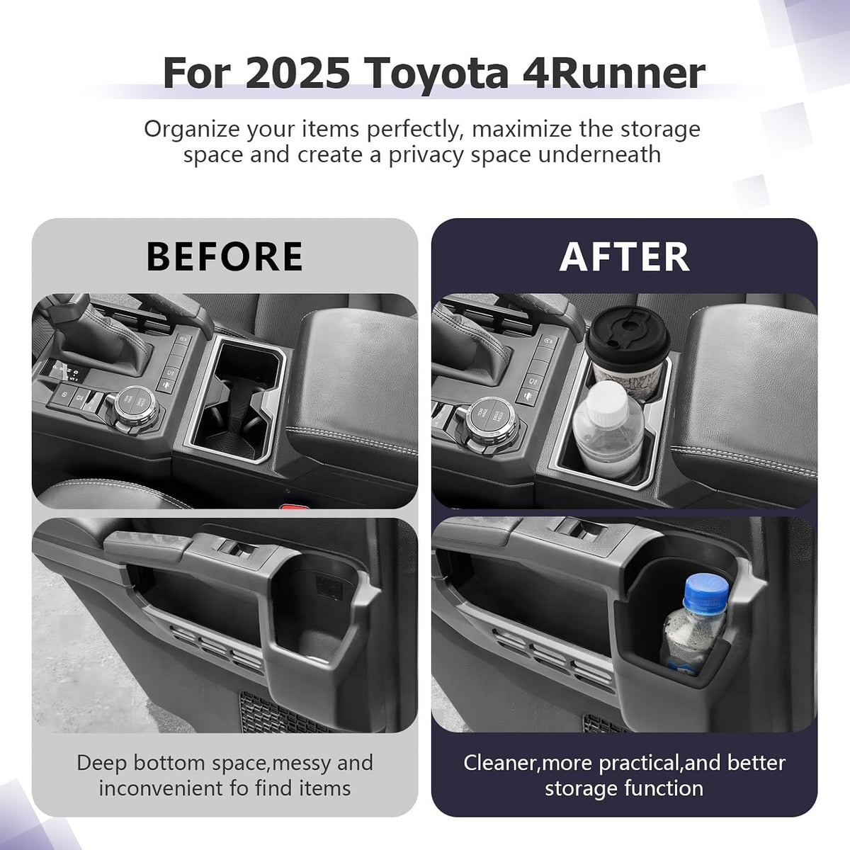 LUWU 2025 4Runner Accessories Compatible with 2025 Toyota 4Runner Center Console Cup Holder, Rear Seat Door Side Silicone Cup Holder Black 2-Pack
