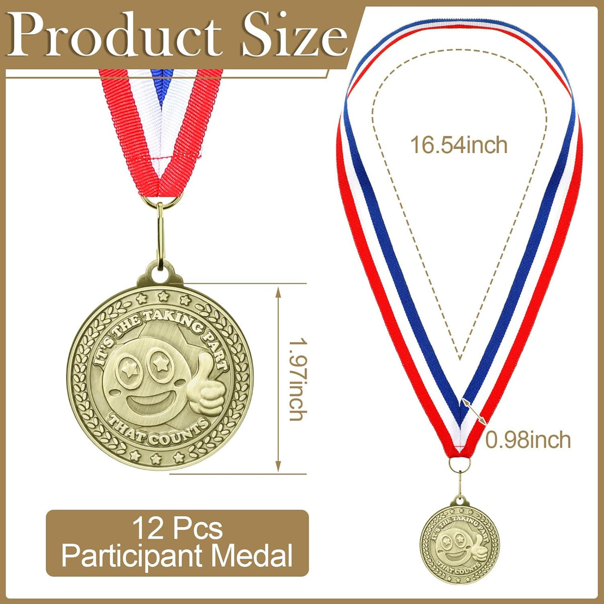 Regine Switzerland 12 Pcs Participation Medals - 2 Inch Metal Trophies with Neck Ribbons for Sports Events