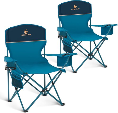 High Point Sports Portable Camping Chair - Lightweight Folding Lawn Chair for Adults | Supports 350 lbs, Blue - 2 Pack