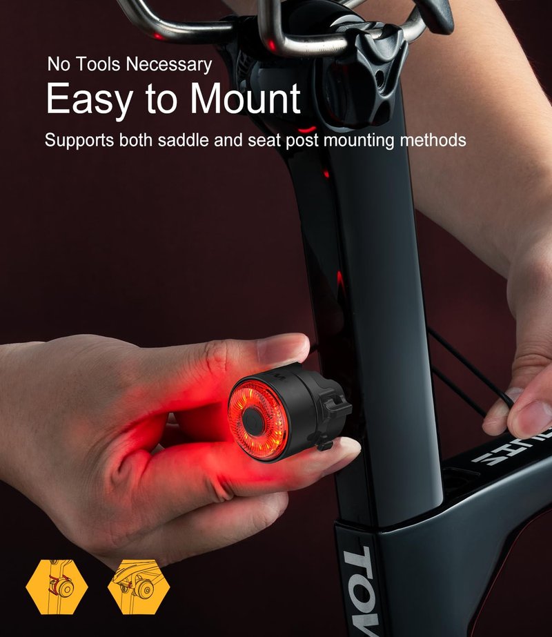 TOWILD TL03 Bike Tail Light Smart Brake Sensing Bike Rear Lights,Type-C Cable Waterproof Bicycle Back Lights Led Rechargeable Auto On/Off Flash Strobe Safety Red Taillight for Road Cycling Commuting