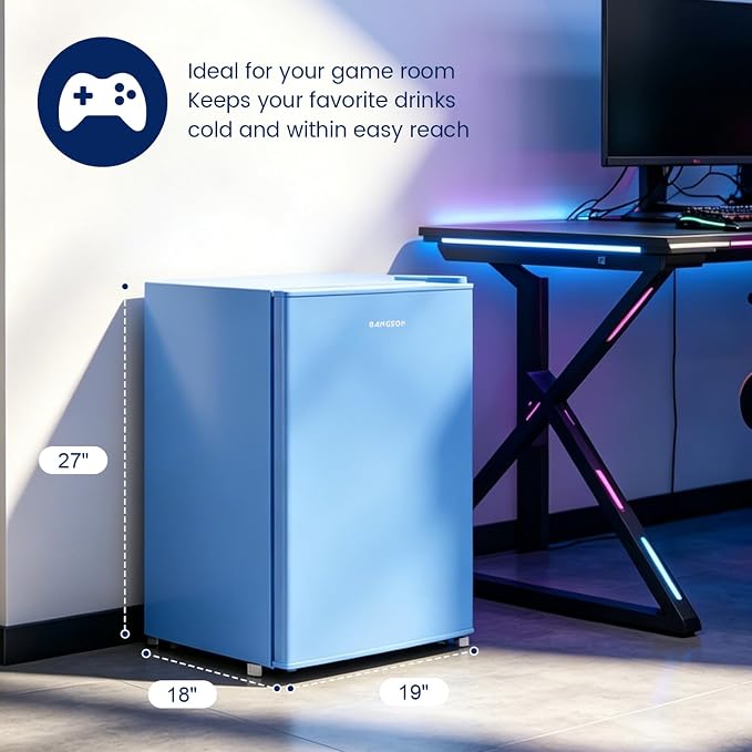 2.6 Cu Ft Small Fridge with Freezer for Office Blue | Mini Refrigerator for Dorm Bedroom, Compact Fridge, Energy-efficient, Low Noise