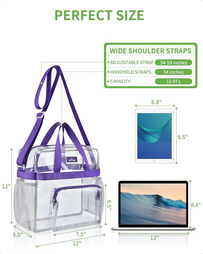 MAY TREE Clear Bag for Stadium Events 12×6×12 Clear Tote Lunch Bag