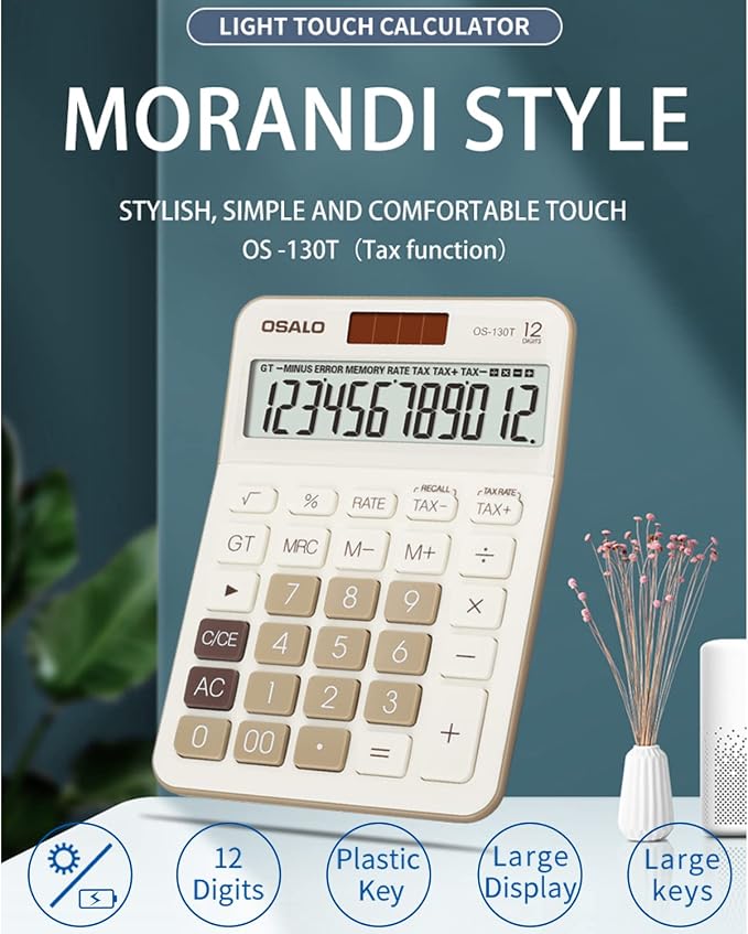 Desktop Calculator Large LCD Display 12 Digit Number Big Button Tax Financial