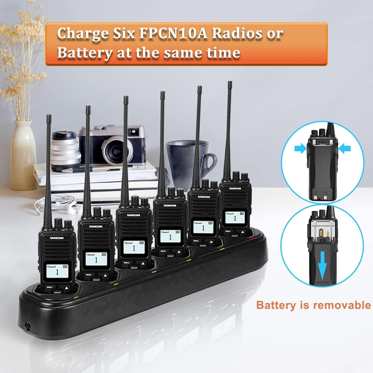 SAMCOM FPCN10A Two-Way Radios - High Power 3000mAh Walkie Talkies for Adults | 6 Pack for Commercial Use