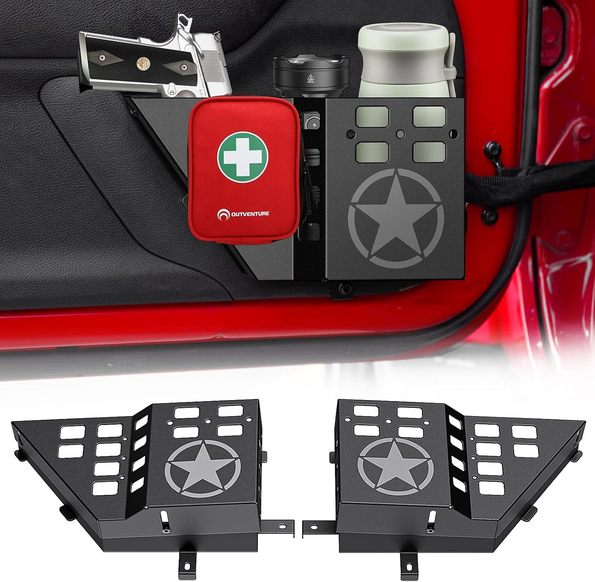 Eamplest Metal Front Door Storage Pockets for Jeep Wrangler JK & JKU
