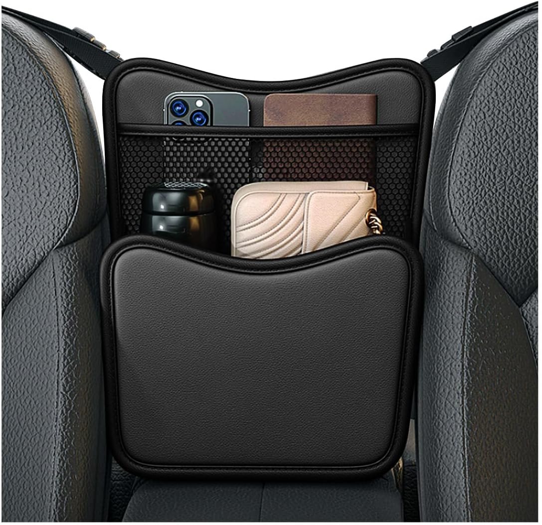 DXNQ Car Organizer Storage Between Seats, Leather Large Capacity Automobile Handbag Hanging Store Content Bag, Auto Console Organizer Holder for Snack Phone Document Storages, Car Accessories (Gray)