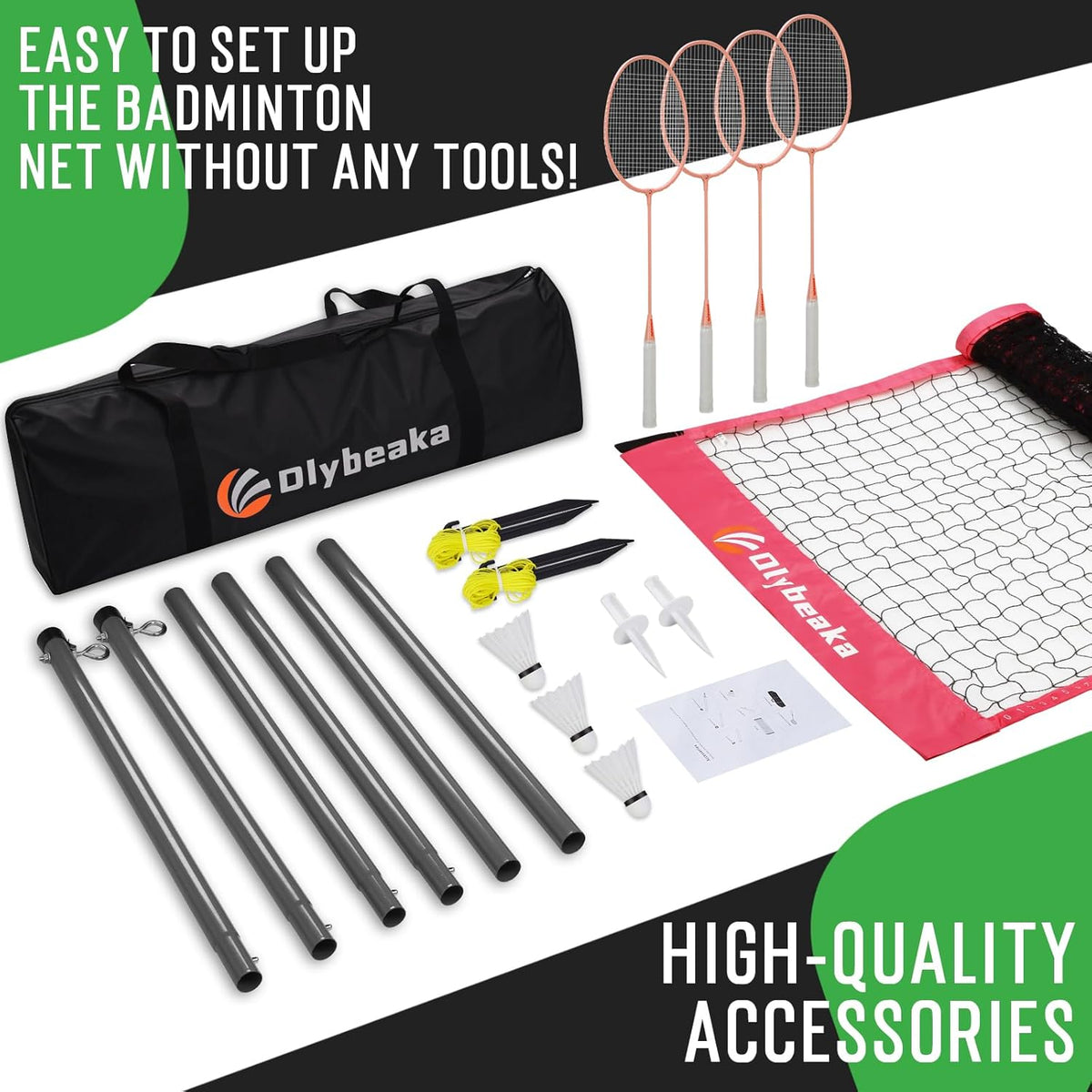 Outdoor Badminton Net Set - 20x3ft Anti-Sag Net, 4 Aluminum Rackets & 3 Shuttlecocks | Portable Family Fun