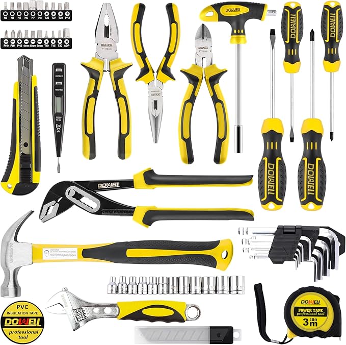 DOWELL Tool Set Tool Kit 62PCS Homeowner Tool Set Wrench Pliers Screwdriver Set Repair Tool Kit