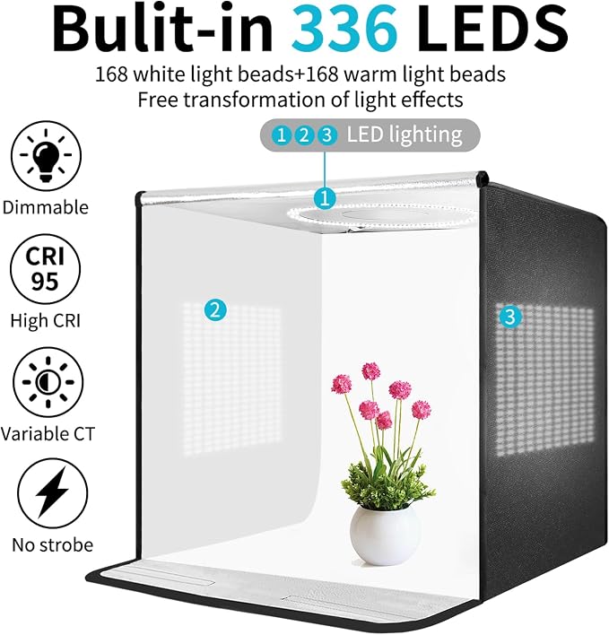 Pro 20"x20" Photo Studio Light Box 3-Side Light Panel/3-Temp/Dimmable