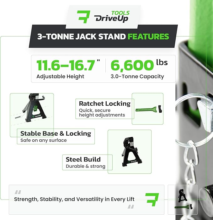 Jack Stands 3 tons | Adjustable Floor Jackstands Pack of 2 | Extended Lifting Height 11,6-17 inches | Automotive Lift | Car Stands 3 ton (6,600lbs)