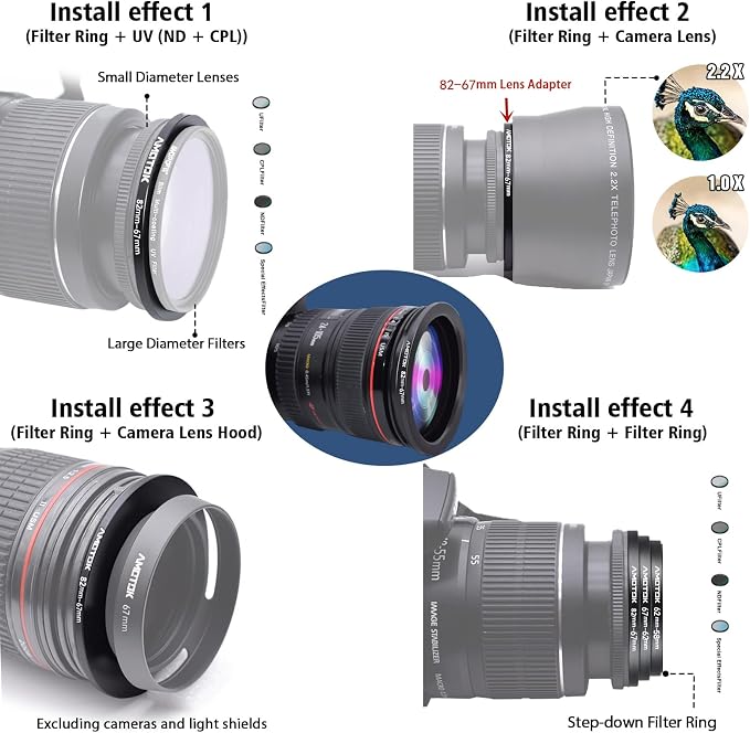 82mm Lens to 67mm Camera Lens Adapter, 82mm to 67mm Filter Step-Down Ring