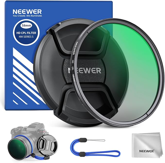 NEEWER 58mm CPL Filter with Lens Cap, Ultra Thin Circular Polarizing Filter