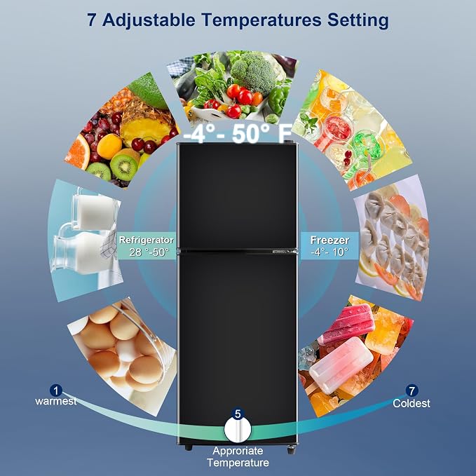 4.8 Cu. Ft. Refrigerator, Dorm Refrigerator with Freezer for Apartment, Kitchen, Office, RV Refrigerator with Adjustable Thermostat, Apartment Size Fridge with Freezer Black