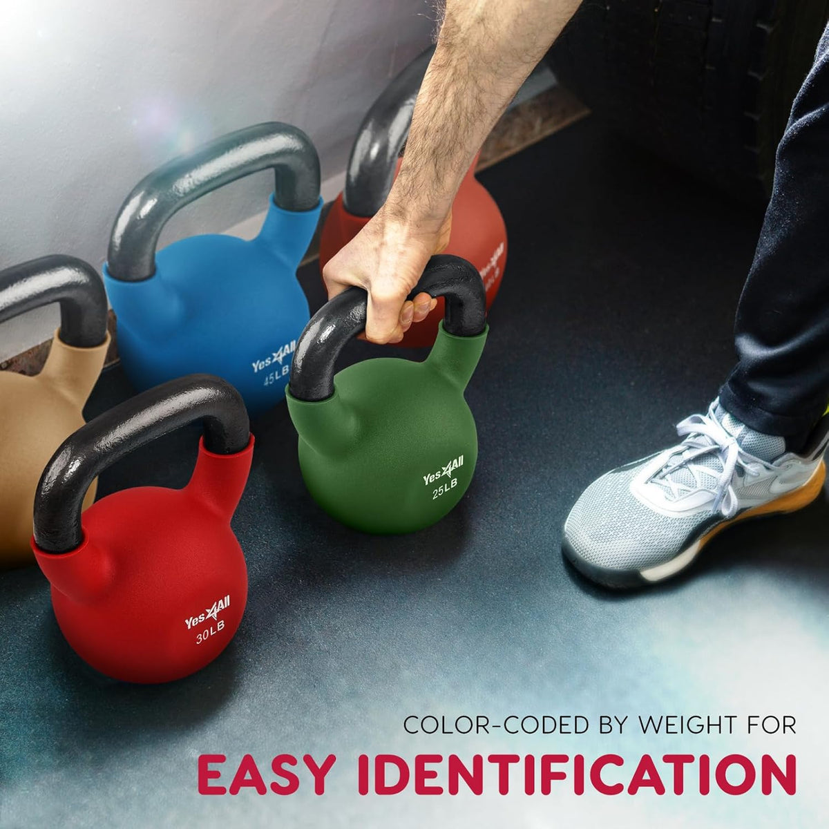 Yes4All Kettlebell - Neoprene Coated Cast Iron for Home Gym | 5-65 LB with Wide Grip Handle & Flat Bottom