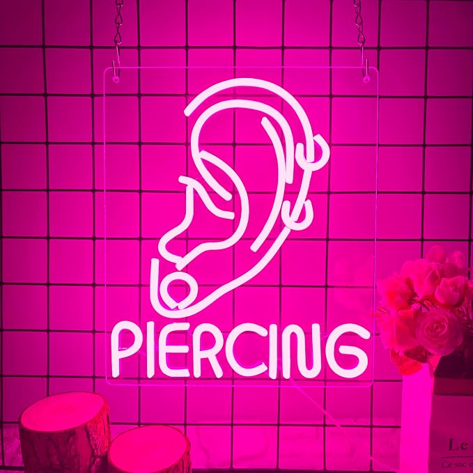 Ear Piercing Neon Sign, Cool Pink Dimmable LED Creative Ear Earring Neon Light