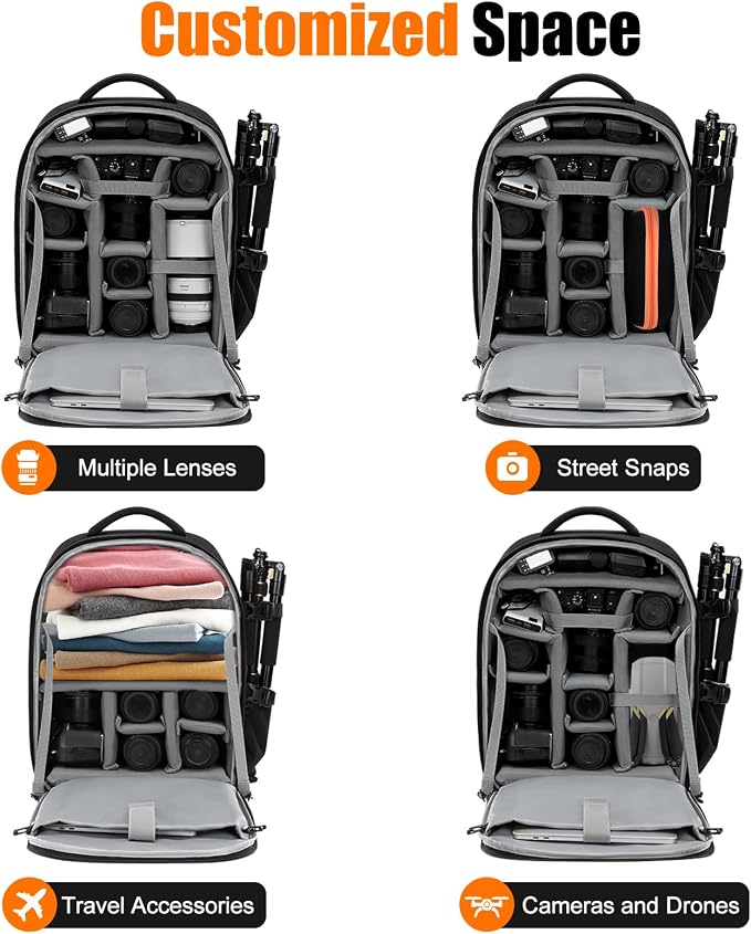 Cwatcun DSLR Camera Backpack，Large DSLR Camera Bag