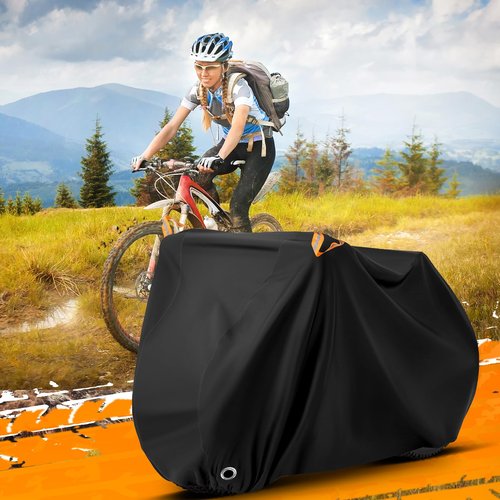 Bike Cover (Fits 1/2 Bikes), Outdoor Waterproof Bicycle Cover Rain & Sun Protection Dustproof Windproof Bicycle Accessories with Lock Hole Reflective Strips Suitable for Mountain Road E-Bikes (Black)