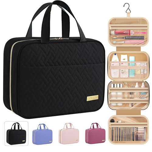 HOTOR Travel Toiletry Bag - Waterproof Hanging Organizer for Men & Women | Medium Size, Black