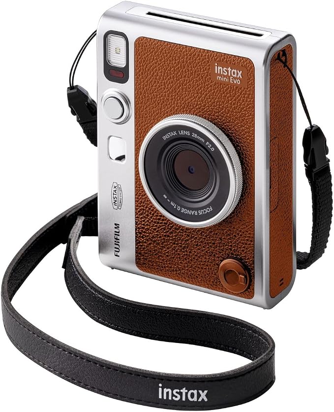 Fujifilm Instax Mini EVO Hybrid Brown Instant Camera | Instax Mini Twin Pack