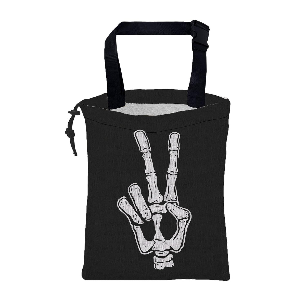 Car Garbage Bag Skeleton Hand Peace Sign Drawstring Car Trash Bag Hanging for Back Seat with Adjustable Buckle Canvas Vehicle Trash Can Easy-to-Install
