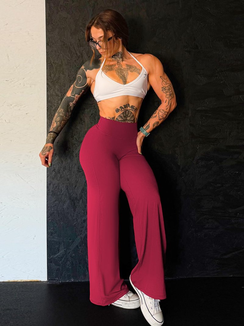 YEOREO Workout Leggings Womens No Front Seam Straight Leggings 33" High Waist Buttery Eddiy Gym Yoga Pants Ruby Red S