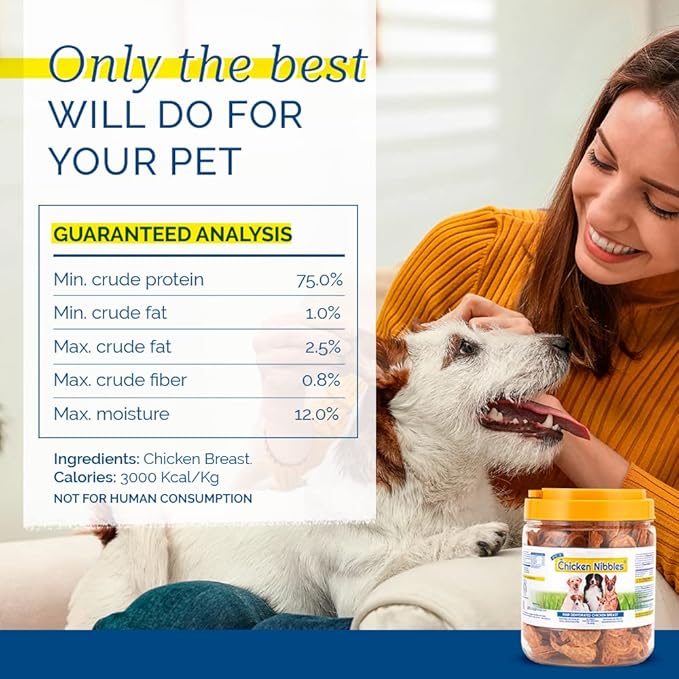 Pet Center, Inc. PCI Chicken Nibbles Raw Dehydrated Chicken Breast Dog Treats, 1 Pound Container,16 oz,CHK-101