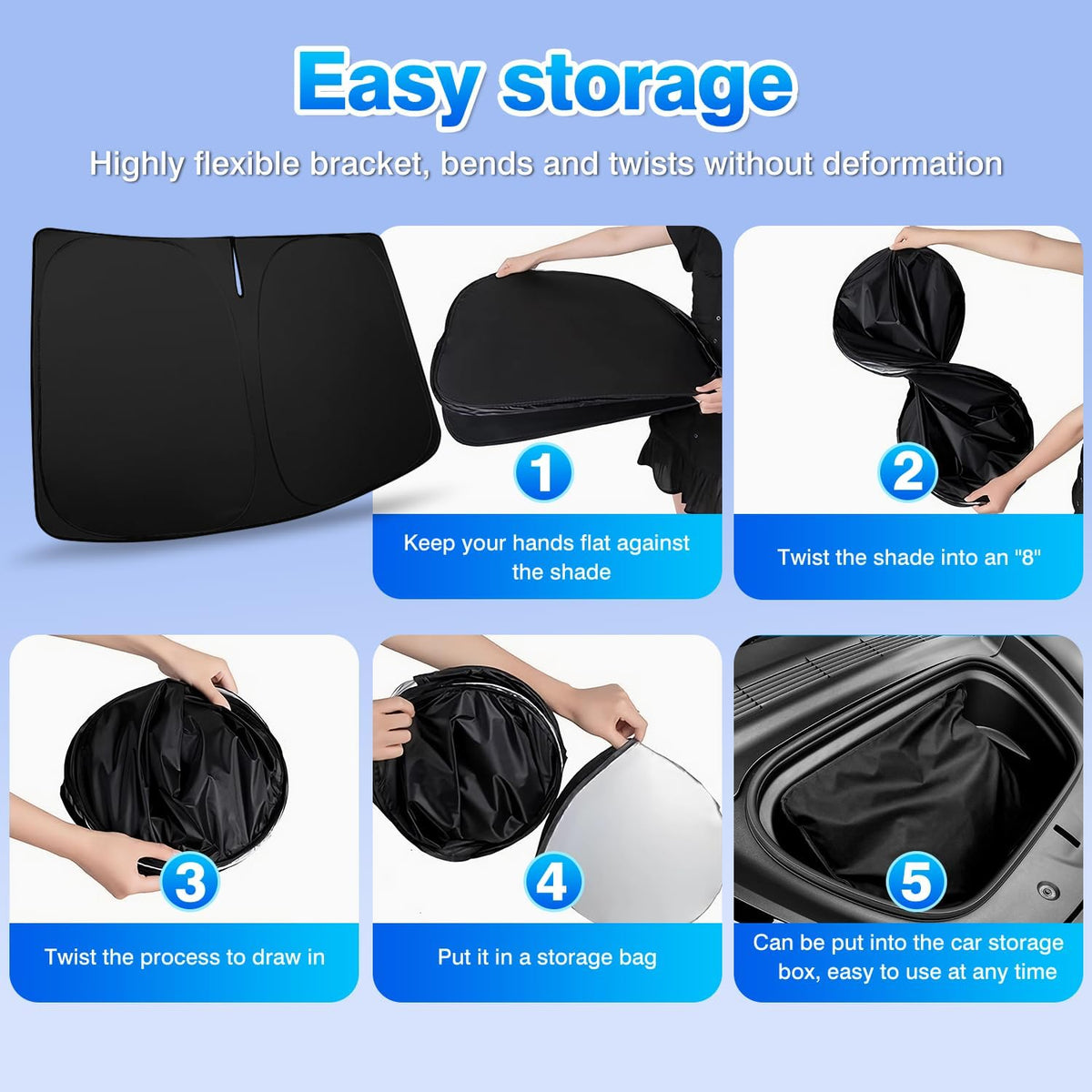 T TGBROS Windshield Sun Shade for Tesla Model Y 2020-2024(Not for Juniper) Car Window Shades Thicken UV Block and Blackout Privacy Foldable Sunshades 8PCS Keep Cool Sun Visor Covers