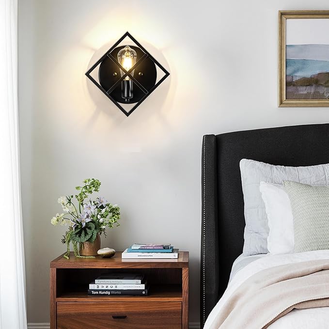 Farmhouse Wall Sconce with Black Finish,Set of 2 Rustic Wall Sconces Indoor Wall Light Fixtures 11.3in for Stairway, Living Room, Bedroom, Bathroom (1 Light,E26 Base, No Bulbs)